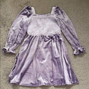 Purple Velvet Long Sleeve Dress